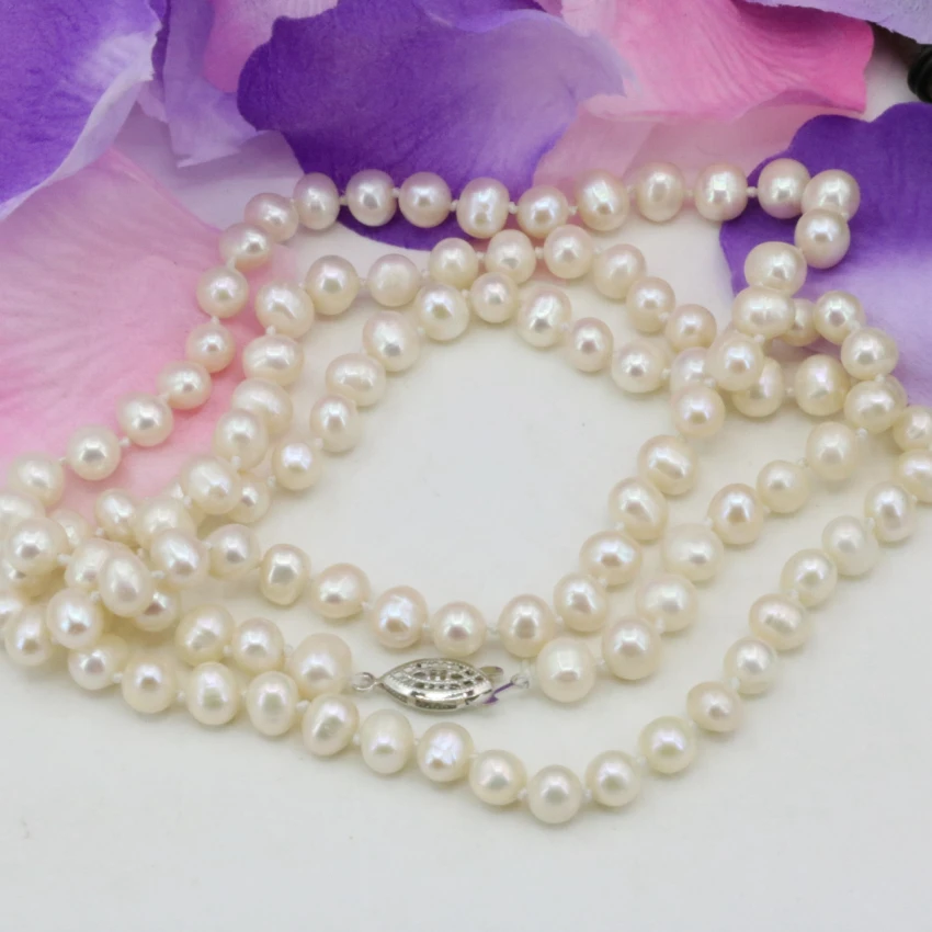 

Fashion jewelry making 7-8mm natural white pearl beads necklace for women long chain high grade gift elegant jewels 36inch B3239
