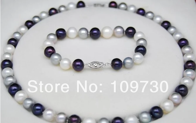 

A0503 Jewelry 00632 Fine 8-9mm AAA pearl necklaces&bracelets Sets 925S (0430)