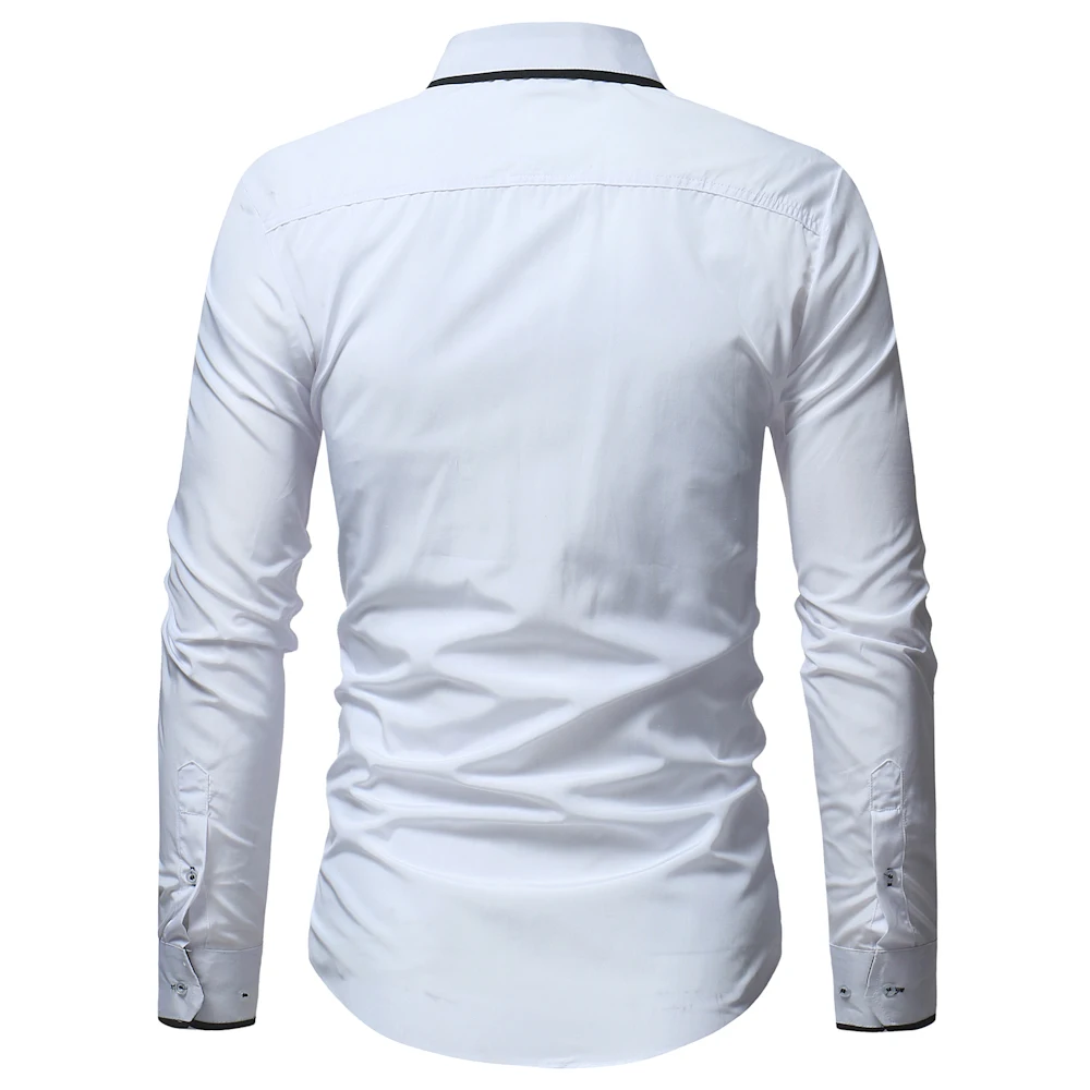 Модный бренд Camisa Masculina, рубашка с длинным рукавом, Мужская Корейская приталенная рубашка с двойным воротником, дизайнерская Повседневная рубашка размера плюс, Черная