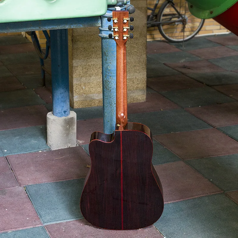 Guitarra Top sólido acústico eléctrico de acero-String Balladry Folk Pop Flattop 41 pulgadas Guitarra Picea Asperata luz Cutaway Electro