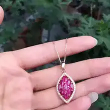 Кулон из натурального красного Рубинового Камня, Серебро S925, натуральный драгоценный камень, ожерелье, Трендовое, элегантное, листья, веер, для женщин, девушек, ювелирное изделие