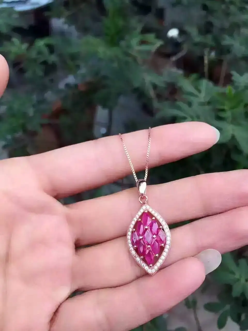 natural red ruby stone pendant S925 silver Natural ...