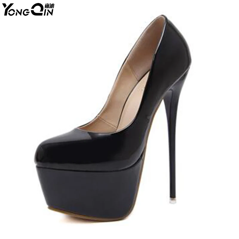 

Women Pumps Patent Leather Platform Shoes New High Heels Round Toe Sexy Party Shoes