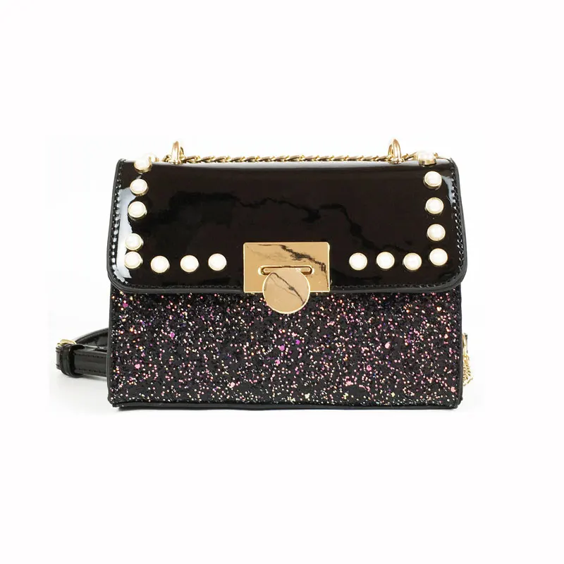 

Korean version of the pearl paint leather sequins package chic chain wild Messenger bag small bag female