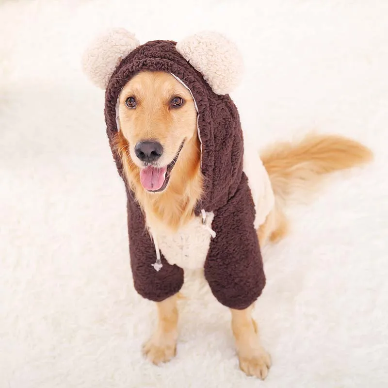 Милая одежда для больших собак с медведем, теплое пальто для собак, Зимний Большой комбинезон для собак с капюшоном для золотого ретривера, одежда для домашних животных