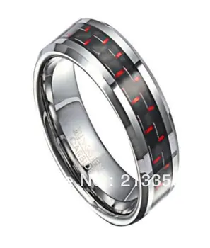 

FREE SHIPPING!USA WHOLESALES CHEAP PRICE BRAZIL RUSSIA CANADA UK HOT SELLING 8MM BLACK&RED FIBER BRIDAL TUNGSTEN WEDDING RING