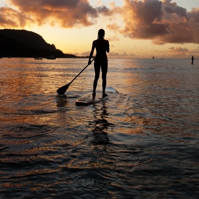 Hawaii  Kauai  Woman Stand Up Paddling In Ocean  Beautiful Sunset. Poster Print (22 x 36)