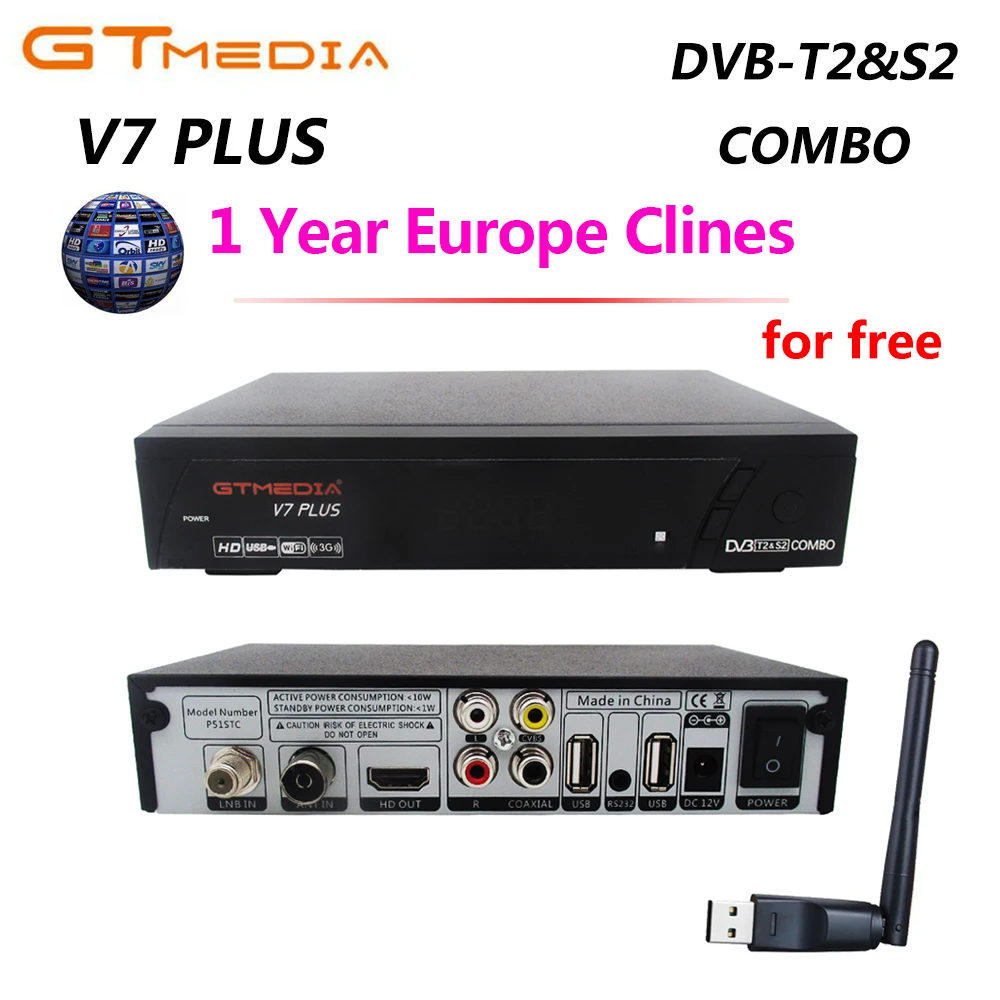 GTMEDIA V7 PLUS with free Cccam Clines for 1 year Spain Europe DVB-T2 DVB-S2 Receptor H.265 Satellite Receiver vs Freesat V7 V8