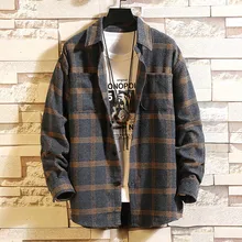 Casual Men Shirt Long Sleeve Autumn Winter Plaid flannel Shirts Mens of Women Vintage Japanese Streetwear Pocket Camisas Shirt