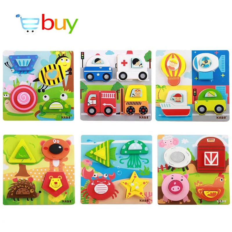

Wooden Toy Cartoon Animals Vehicles Baby Cognitive Cube Puzzle Infant Preschool Early Educational Toys for Children Kids Gift