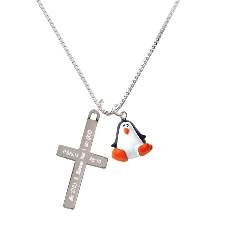 Resin Penguin - Be Still and Know - Cross Necklace