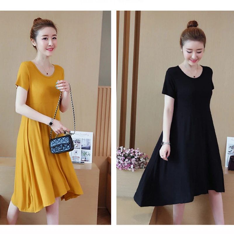 Женское однотонное платье с круглым вырезом повседневное свободное элегантное