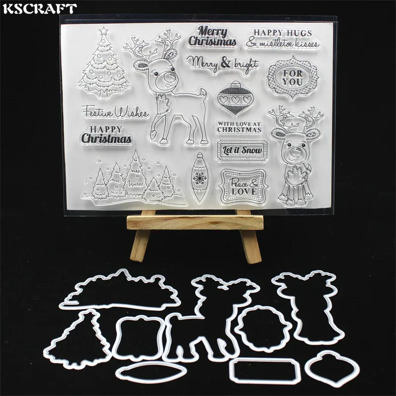 

KSCRAFT Christmas Deer Transparent Clear Silicone Stamp Cutting Dies Set for DIY scrapbooking/photo album Decorative