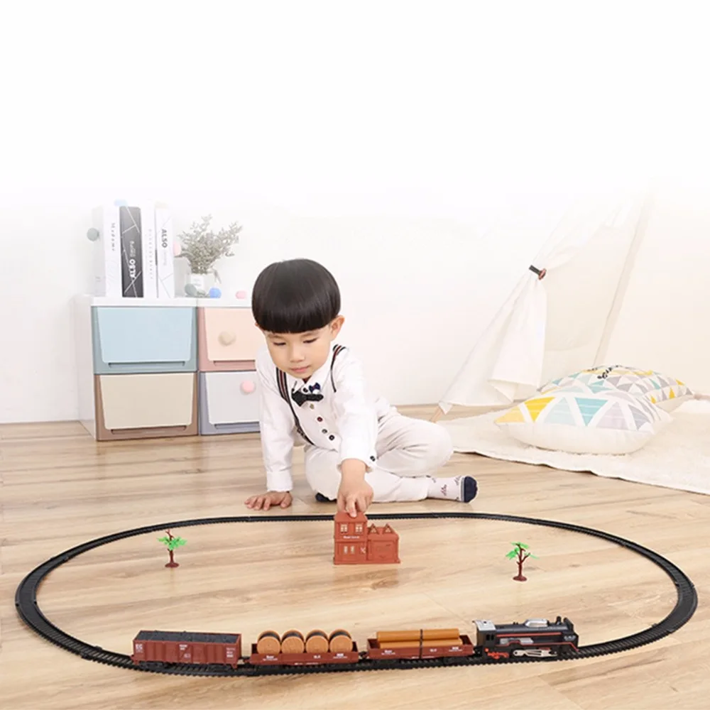 New Classic Electric Track Toys Train Set Real Smoke Sounds Simulation