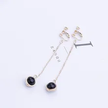 

2018 new long clips earrings without pierced ear clip black stone vintage for women