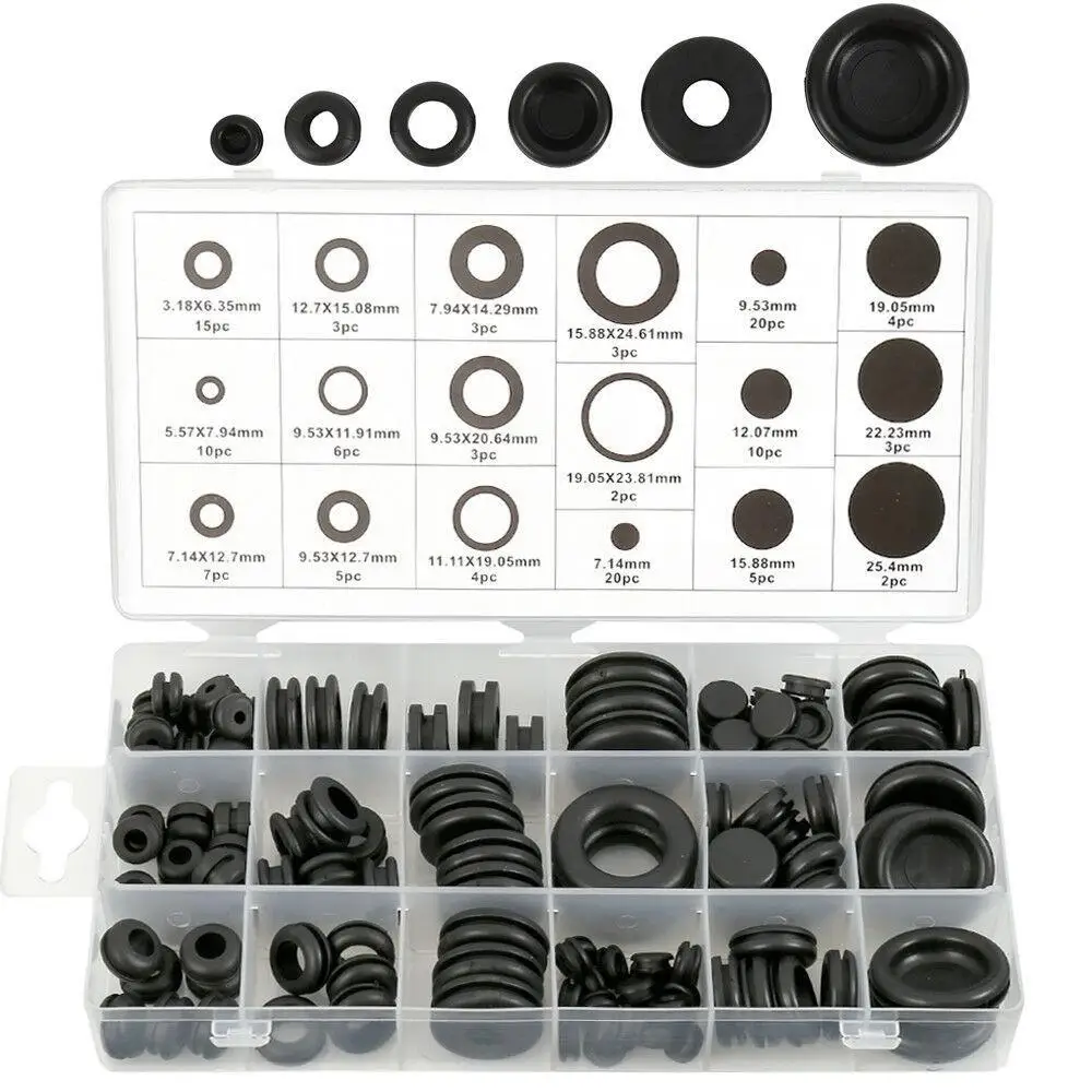 

125Pcs Rubber Grommet Firewall Wire Gasket Solid Hole Plug Assortment Set(Box Packing)
