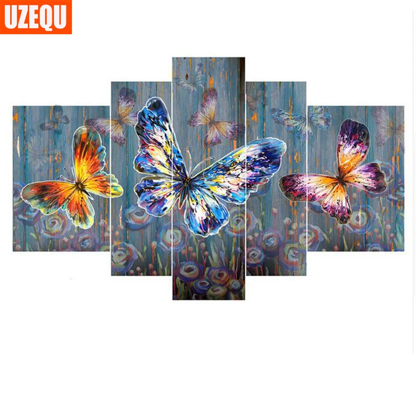 

UzeQu 5pcs DIY Diamond Painting Cross Stitch Butterfly Multi-picture 3D Diamond Embroidery Full Round Mosaic Painting Needlework