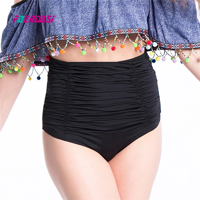 

Faerdasi New High Waist Swimming Pants Swim Shorts for Women Solid Black Swimsuit Fold Swimwear S-XXL Beachwear Bathing suit
