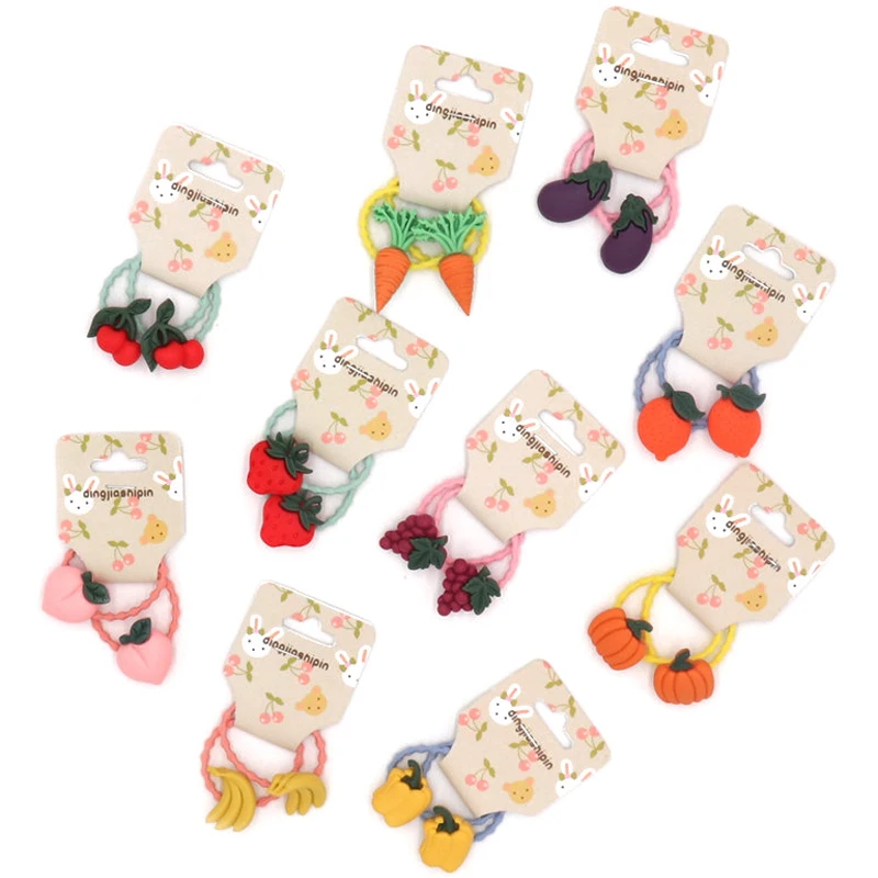

Loeel 2Pcs/Pack New Children Fruit Elastic Rubber Band Cute Cartoon Strawberry Carrot Ponytail Holder Headbands Hair Accessories