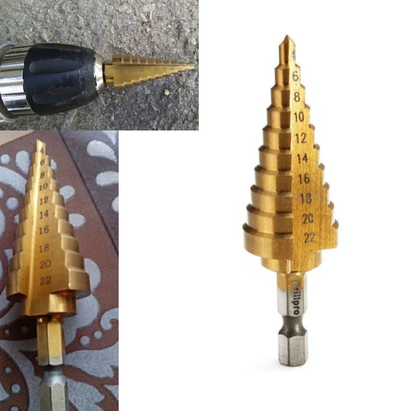 

HSS Titanium Coated Step Drill Bit 4-22 mm for Metal High Speed 4241 Steel Wood Drilling Power Tools Hole Cutter Step Cone Drill