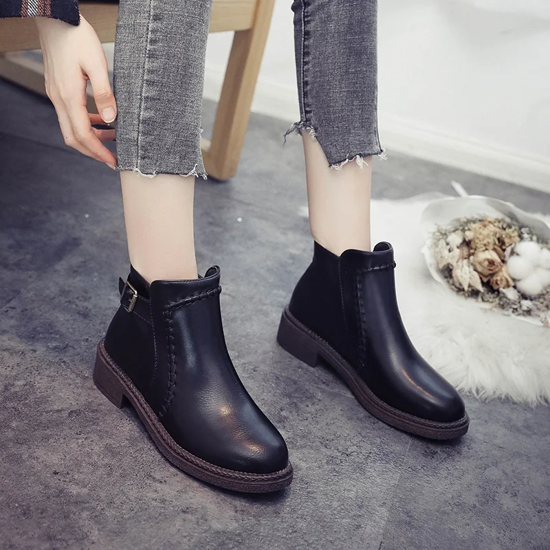 Mujer De Otoño Botas Casuales 0216 2019 Británico Invierno Estilo Nuevo Con Negro Tubo Hebilla Bajo Moda Cinturón E Ljj Cuadrado awvAdq