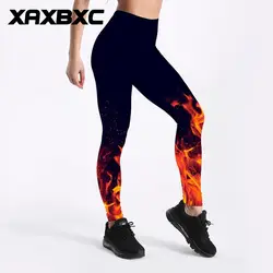 Xaxbxc 3497 сексуальная девушка карандаш брюки новый сжигание огонь черные отпечатки эластичные тонкие Фитнес тренировки Для женщин леггинсы
