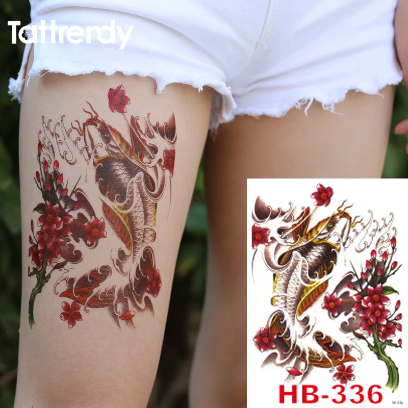 Newtemporary Autocollant De Tatouage Carpe Grand Splash