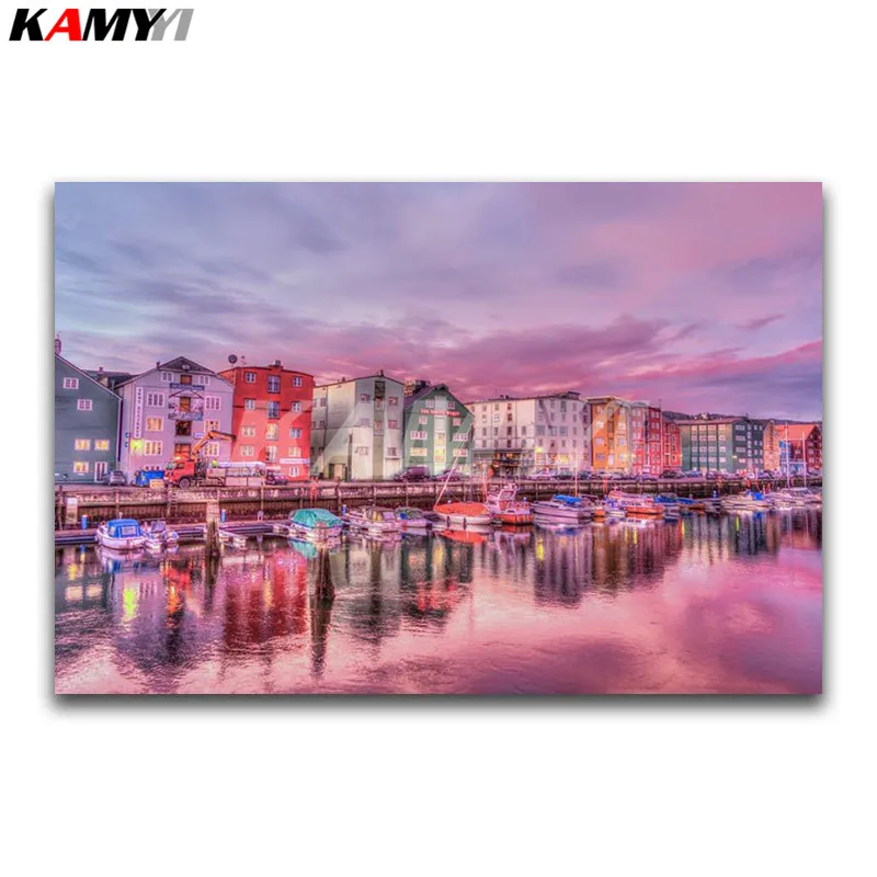 Full Square Diamond embroidery Cross stitch scenery DIY 3D Diamond mosaic riverside Full Round Diamond painting Color house_