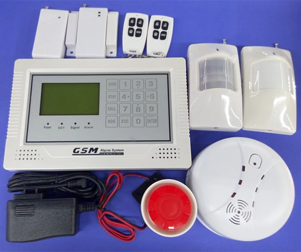 

APP Remote Control Wireless GSM Alarm System With Smoke Detector+2 PIR +2 Door Sensor +2 Remote Controller