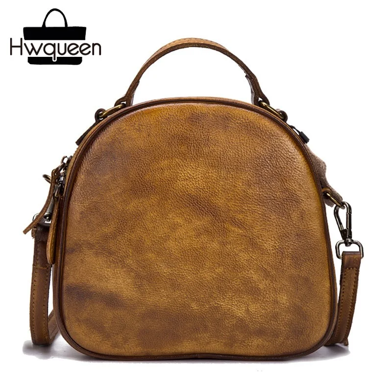 

Vintage Designer Genuine Leather Women Small Crossbody Bag Retro Cowhide Lady Single Shoulder Bag Zipper Closure Female Handbag