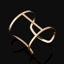 New 2016 Punk Designer Gold Silver plate Alloy Bangles Simple Hollow Out Wide Cuff Bracelets & Bangles Costume Jewelry For Women