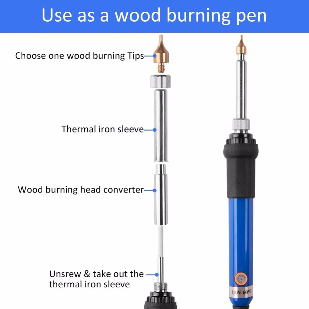 Древесная пирография, 110 В/220 В 60 Вт, ручка для сжигания древесины, регулируемый паяльник, набор инструментов, ручка для припоя с
