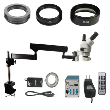 

3.5X 7X 45X 90X Trinocular Articulating Arm Clamp Stereo Microscope+16MP HDMI USB Camera+1X 0.5X/2.0X Auxiliary Objective Lens