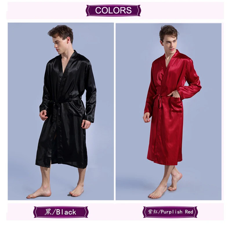 Роскошные Plus Size Silk-как халаты Для мужчин длинные рукава из искусственного шелка мужской пижамы атлас халат однотонные Длинные