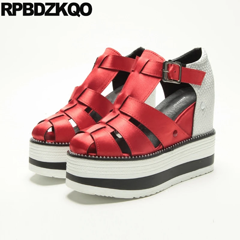 

Wine Red Wedding Women High Heels Strap Pumps Ladies Green Wedge Shoes Fetish Ankle Boots Snakeskin Round Toe Platform Gladiator