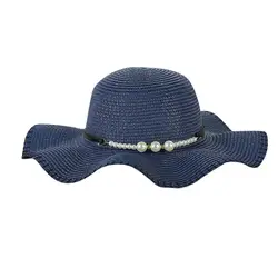 KLV/2019 новые модные популярные Для женщин большой соломенная шляпа с широкими полями Украшенные жемчугом пляжные Солнца Складной Кепки