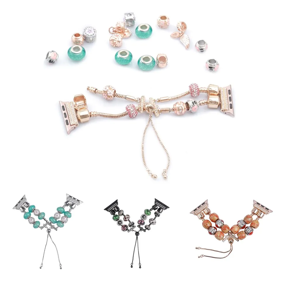 

Fashion DIY Beaded Women Stainless Steel Bracelet Strap For Apple Watch Band Smart Watch Accessories For iWatch Series 4 3 2 1