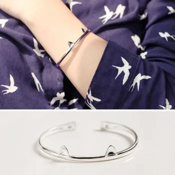 

High-quality Cute 925 Sterling Silver Jewelry Creative Animal Kitty Cat Adjustable Female Beautiful Bracelet SB5