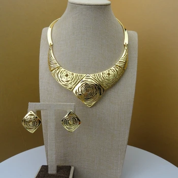 

Yuminglai 2019 New Design Luxury Dubai Jewlries Ladies African Gold Color Jewelry Set FHK5631