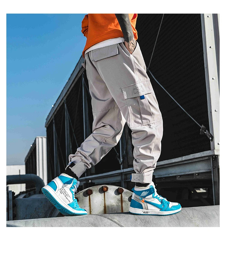 Мужские брюки-карго с карманами и эластичной резинкой на талии, штаны-шаровары в стиле хип-хоп, повседневные брюки для бега, мужские M-3XL