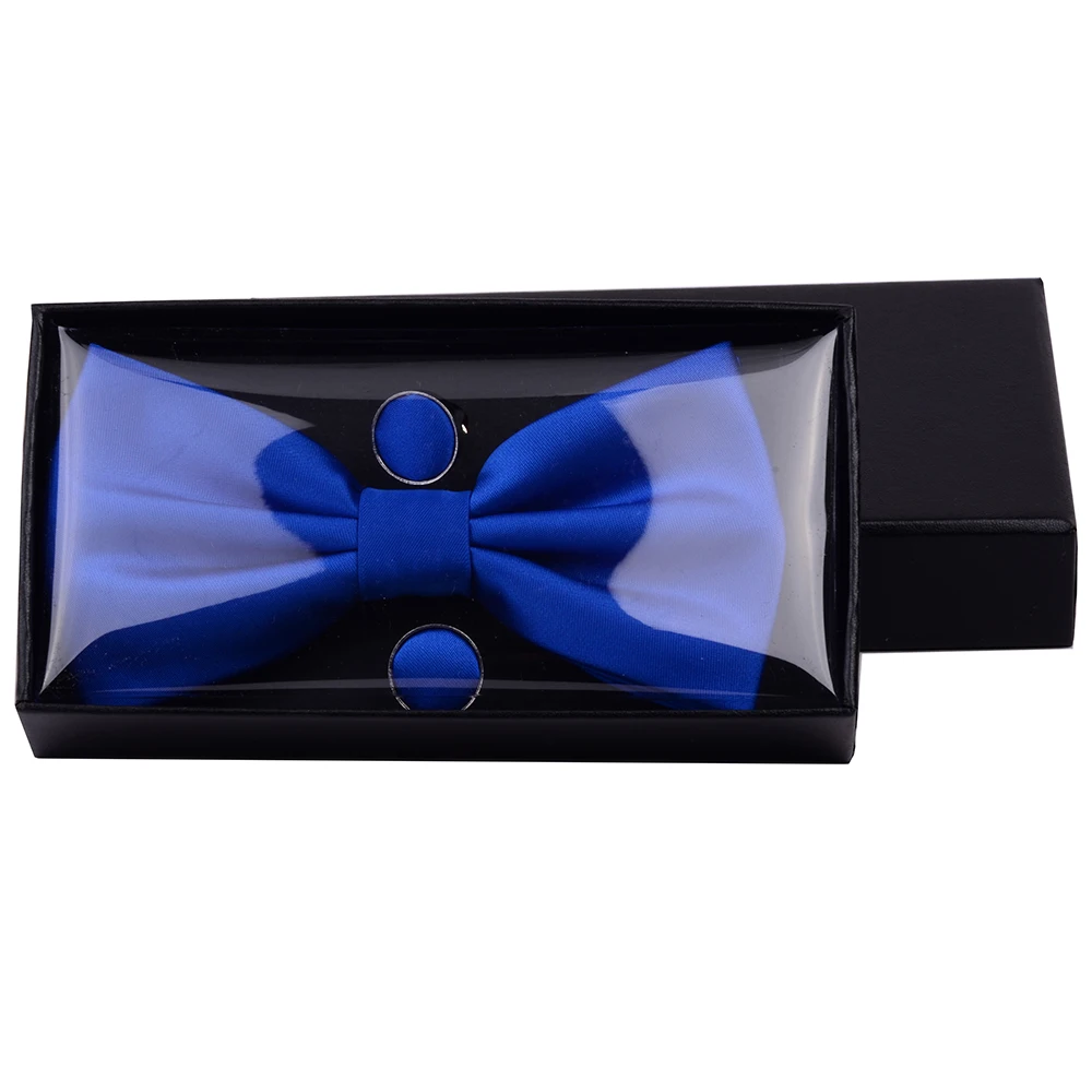 RBOCOTT мужской галстук-бабочка набор Одноцветный двойной складной галстук-бабочка водонепроницаемый простой синий галстук-бабочка платок запонки Подарочная коробка для мужчин свадебный подарок