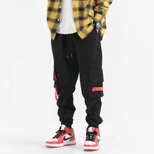 American Streetwear Fashion Men Jeans Black Loose Fit Casual Big Pocket Cargo Pants Large Size M-5XL Hip Hop Pants Men Joggers