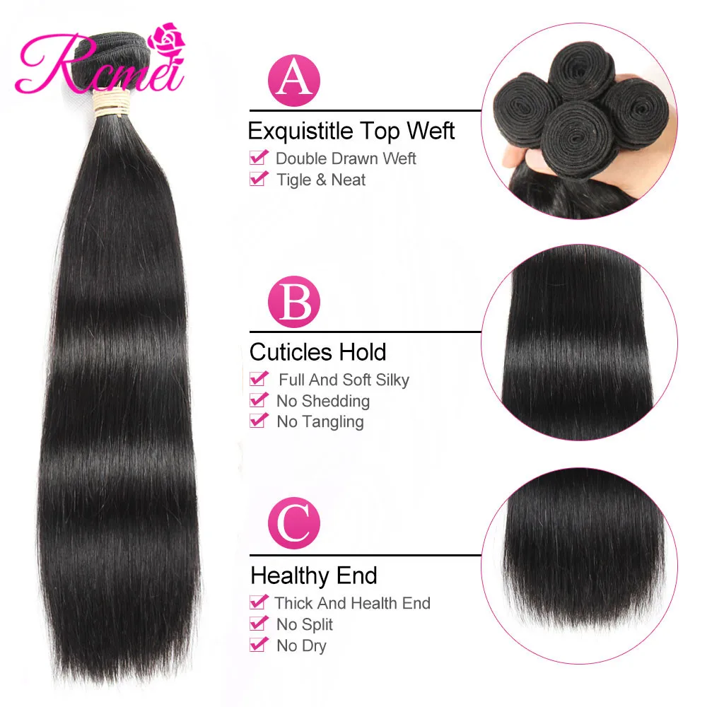 Rcmei Brazilian Straight Human Hair Bundle with Closure 3 Bundles With Closure Natural Black Color Non Remy Human Hair Extension Rcmei Brazilian Straight Human Hair Bundle with Closure 3 Bundles With Closure Natural Black Color Non Remy Human Hair Extension