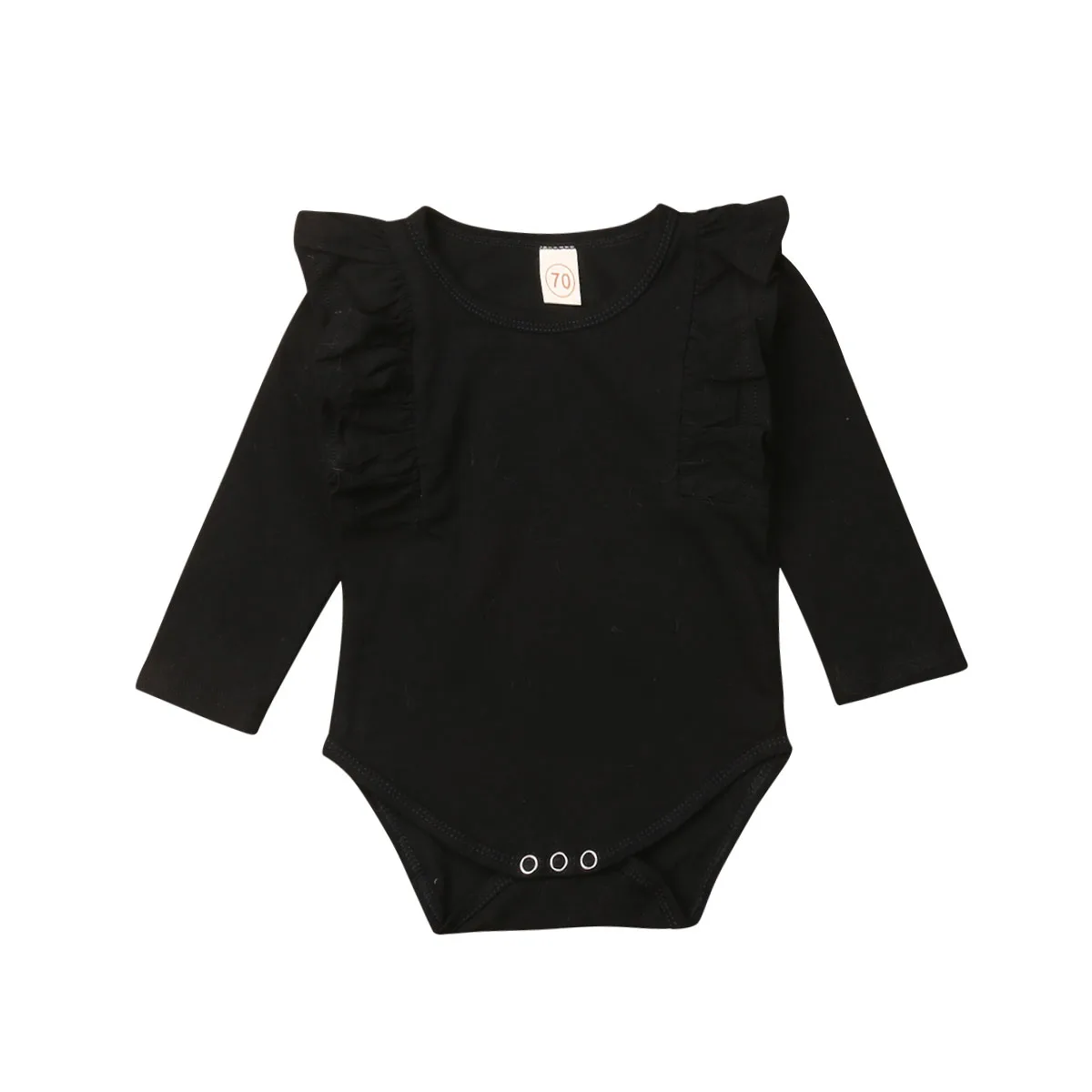 Мода новорожденных для маленьких девочек рюшами хлопковый комбинезон с длинным рукавом Детские комбинезоны осенняя одежда 0-24 м - Цвет: Черный