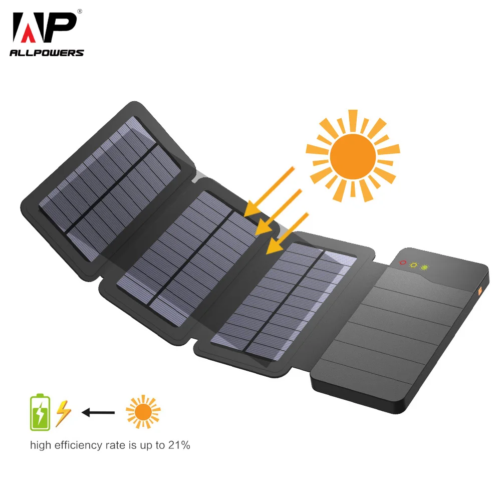 ALLPOWERS Solar Power Bank 10000mAh Portable Solar Phone Charger External Battery for iPhone 5 5s 6 6s 7 8 X Plus Sony Huawei LG