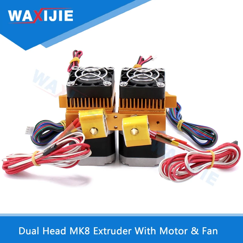 

Dual Head MK8 Extruder Kit Double Hotend J-head Extrusion 0.4mm Nozzle 1.75mm Filament 3D Printers Parts With Motor & Fan Parts