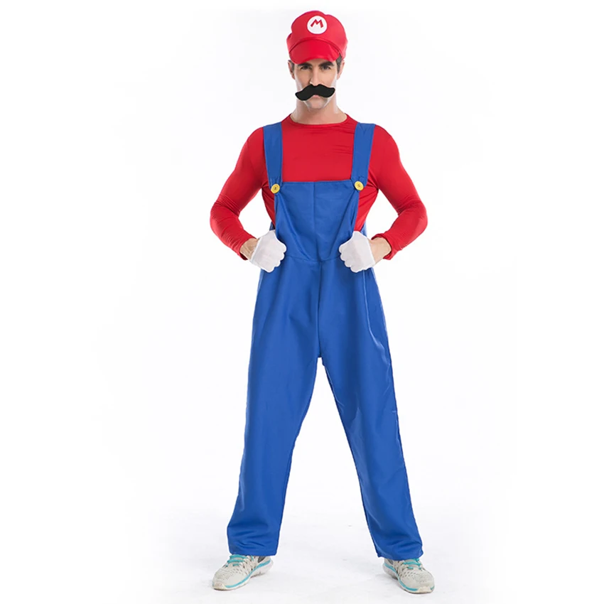 

Men's Interesting Suit Game for Adults Mario Brothers Plumber Role Playing Cosplay Uniform Halloween Cosmetic Ball Cothing