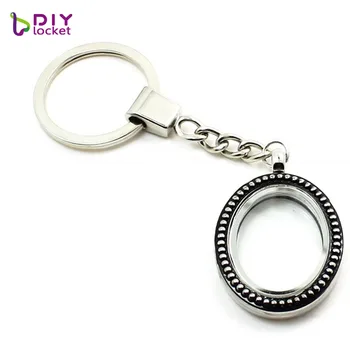 

5PCS !! 30mm oval magnetic glass glass locket keychains floating charm locket Zinc Alloy LSFK11*5