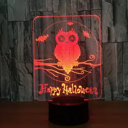 Happy Halloween Сова 3D светодиодный светильник 7 цветов визуальный светодиодный Ночные огни для детей сенсорный USB Таблица Lampara лампе Детские