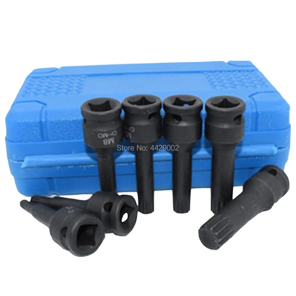

7 Piece 3/8" Drive Impact Spline Socket Bit Set M5-M14 Bits Electric Wrenches Spline Bit Socket M5 M6 M7 M8 M10 M12 M14 Sockets